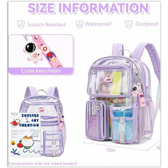 Clear Backpack Heavy Duty,Transparent Backpacks for School,Girls New - Picture 5 of 10